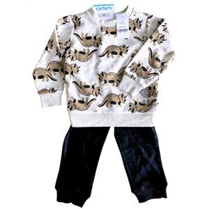 CARTER'S Toddler Boy Dinosaur Sweater + Black Jogger Pants Outfit Set 2T  NEW